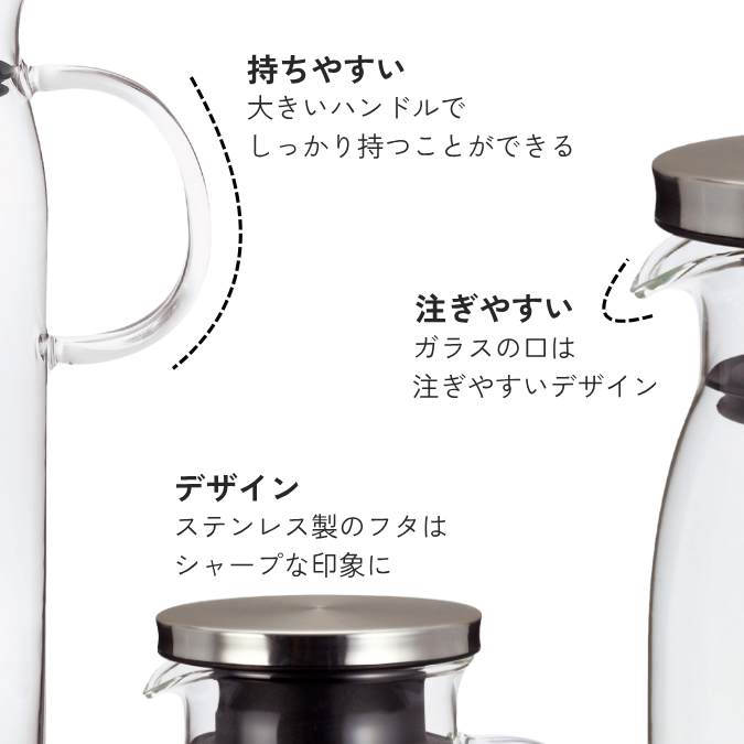 ジャグ大小2本セット(600ml（W13×D8.7×H18cm) 1L（W13×D8.7