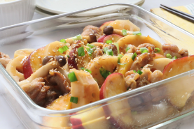 秋野菜と豚こま肉の甘酢あえ