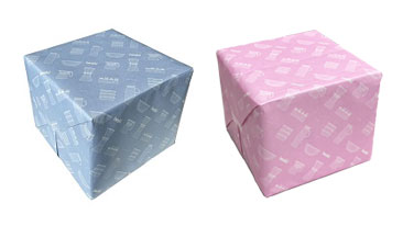 ピンクとブルー、選べるiwakiの包装紙